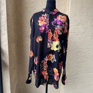 Printed Quality Shirt Floral Print Button Down Shirt Sz XL Multicolor Cotton NWT